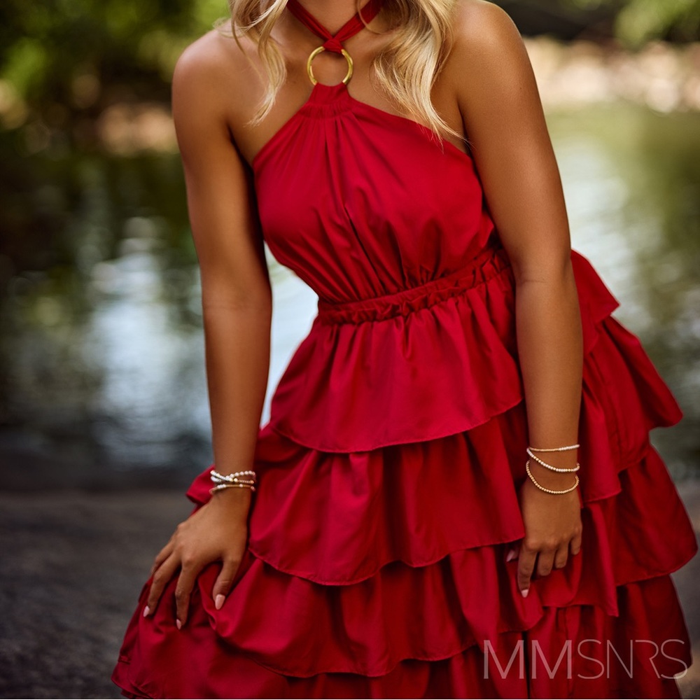 red ruffle dress